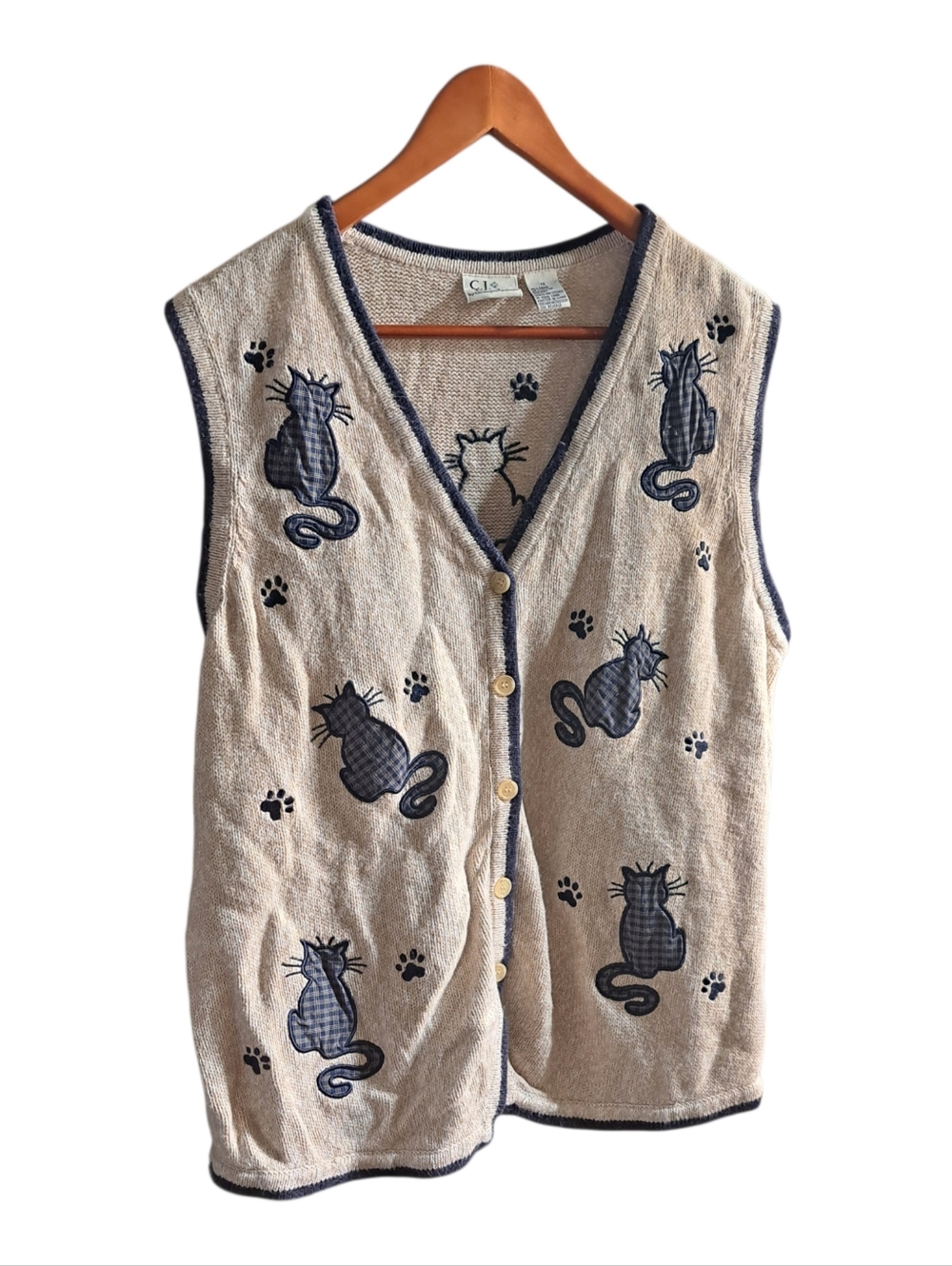 CJ Banks Women's Cat Applique Knit Sweater Vest 1X